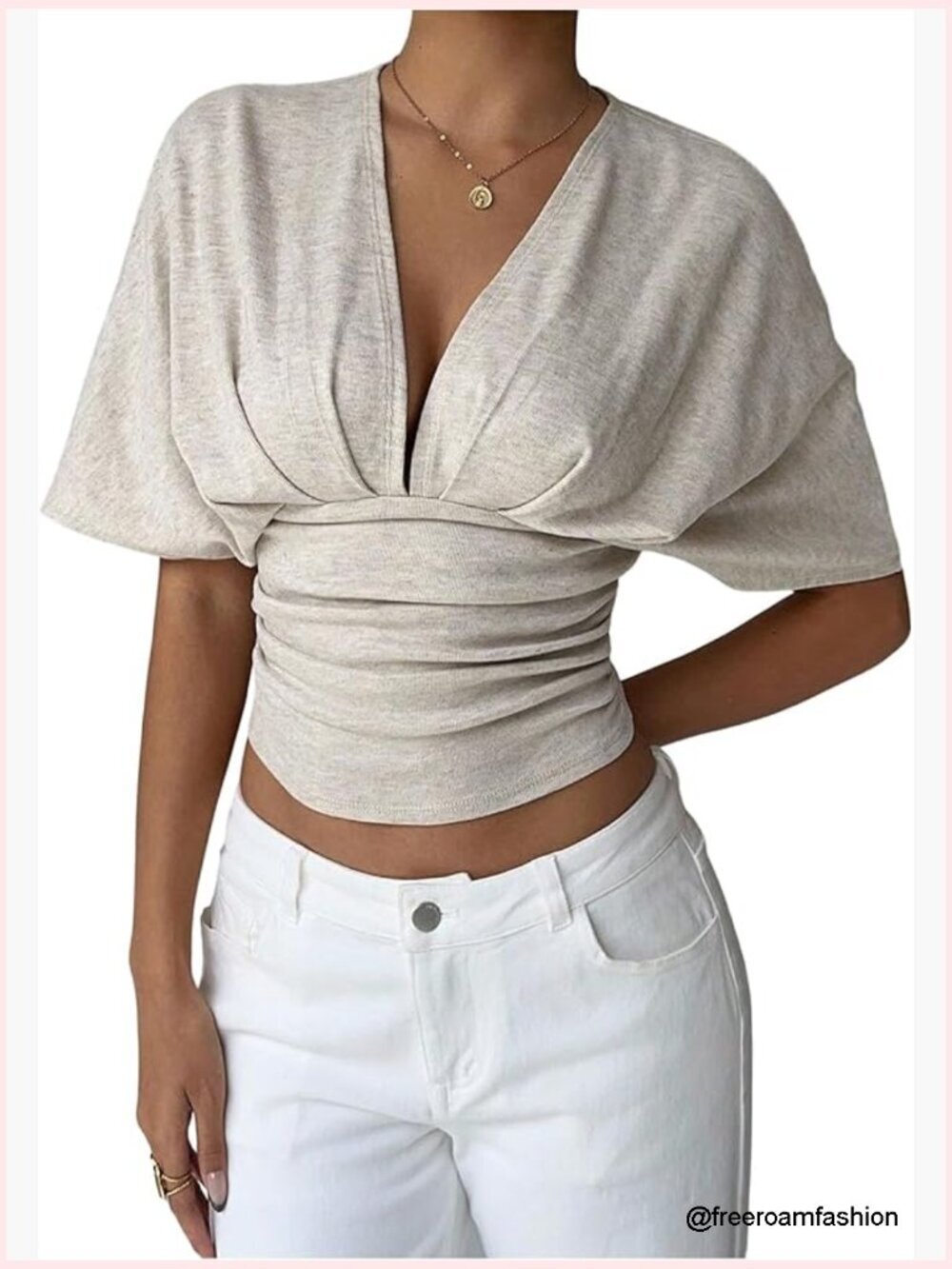 Y2K Crop Top Deep V Neck Dolman Sleeve Blouse Going Out Top